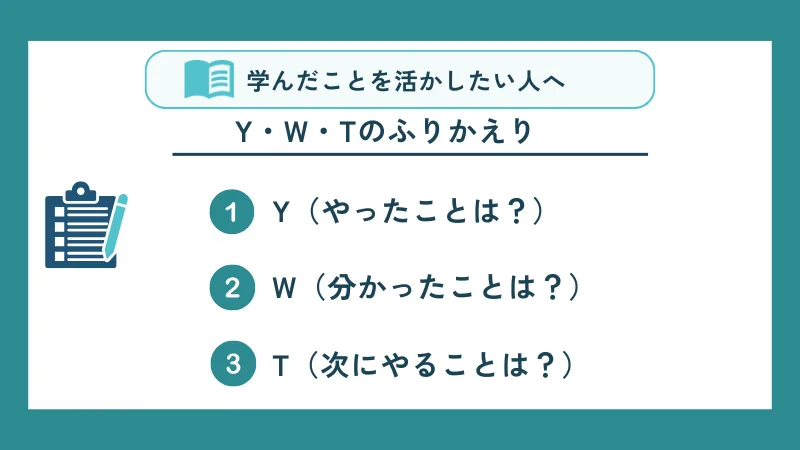 学んだことを活かしたい人へ①Yやったこと②Wわかったこと③T次にやること
