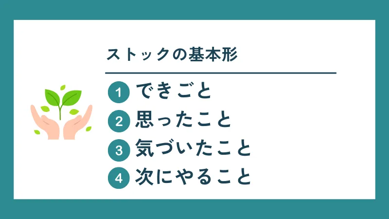 ストックの基本形①できごと②思ったこと③気づいたこと④次にやること
